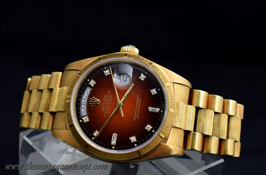 Rolex 18K YG Daydate Diamond Index Ombre Brown Dial 18078 (SOLD)