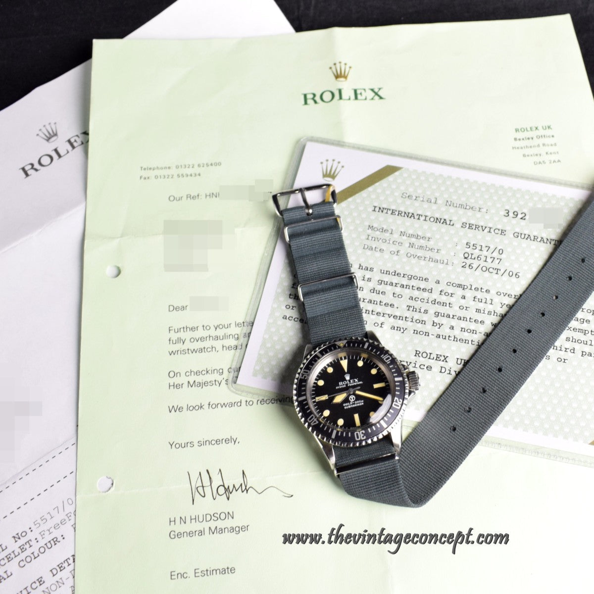 Rolex Mil-Sub 5513/5517 with Service Paper & Hudson Letter  ( SOLD )