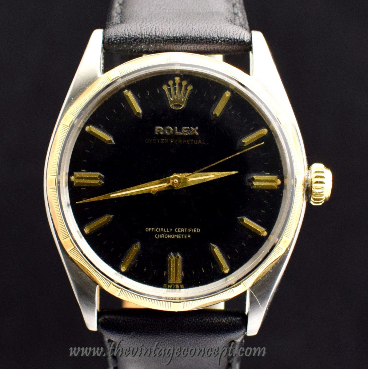 Rolex Oyster Perpetual Two-Tones Black Gilt Dial 6566 (SOLD)