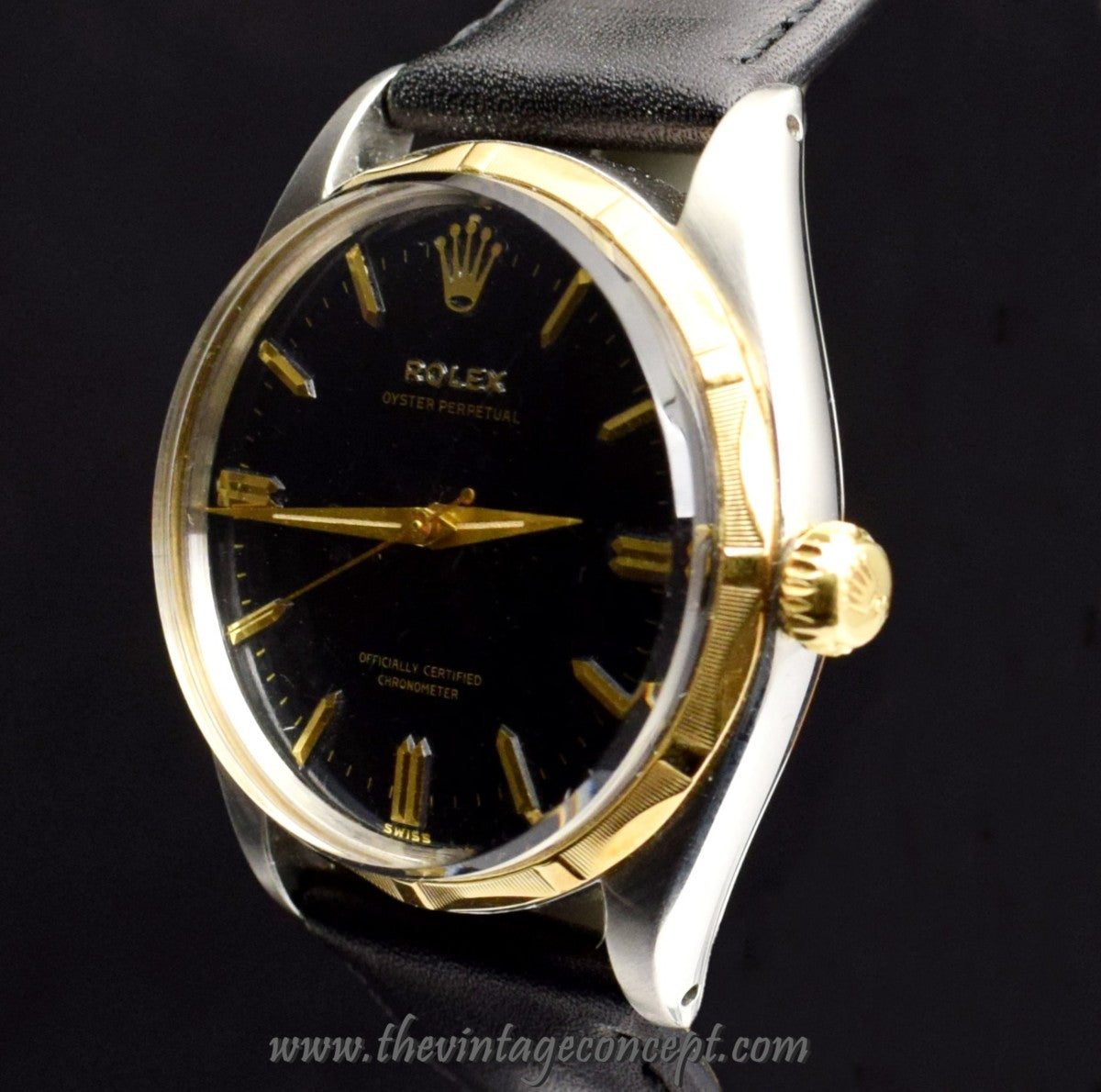 Rolex Oyster Perpetual Two-Tones Black Gilt Dial 6566 (SOLD)