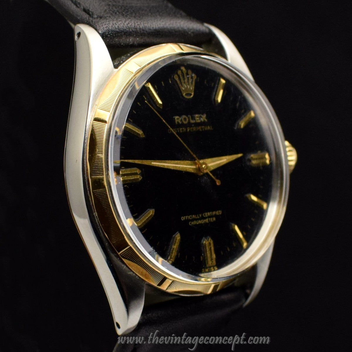 Rolex Oyster Perpetual Two-Tones Black Gilt Dial 6566 (SOLD)