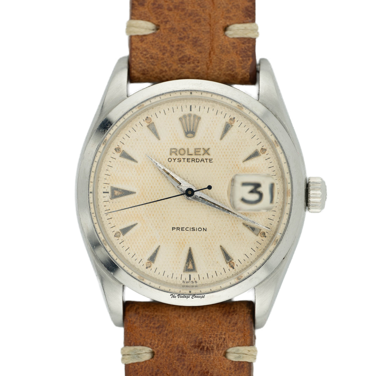 Rolex Oysterdate Precision 6294 Stainless Steel Honeycomb Dial Hand-Winding Watch