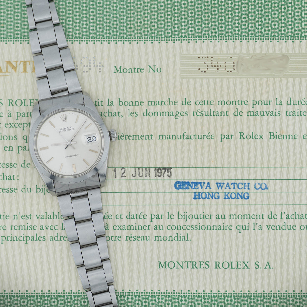 Rolex Oysterdate Precision 6694 Stainless Steel Silver Linen Dial w/ box & paper