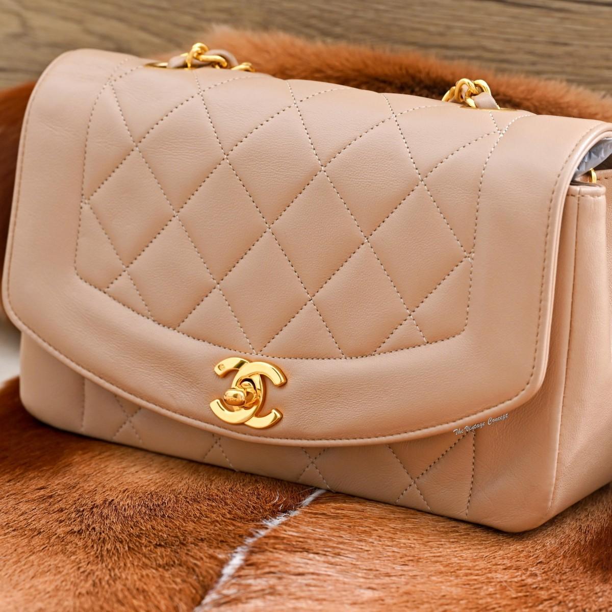 Chanel Lambskin Beige A01164 Diana with card