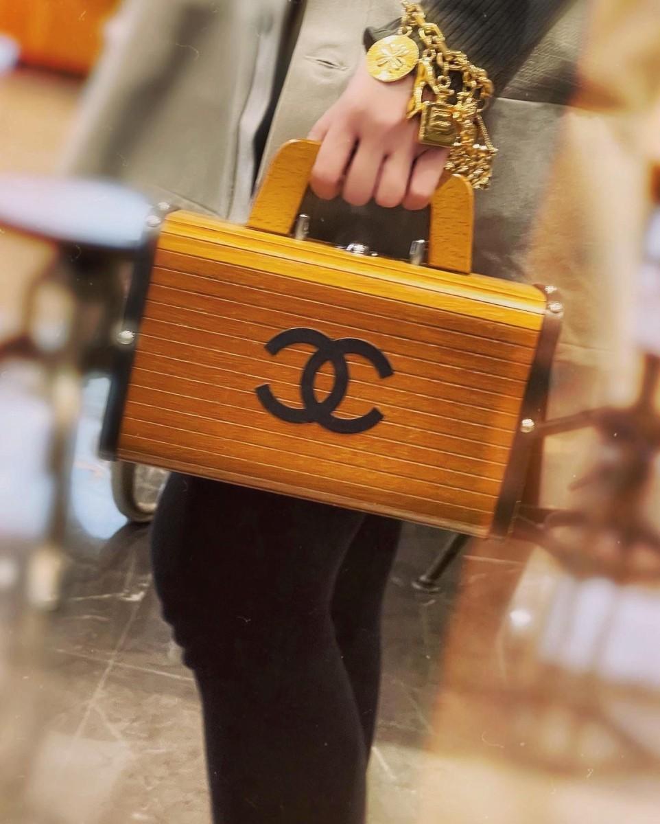 Vintage Chanel Brown Wooden Trunk Cruise Handbag Limited to 100 VIP Clients from 1994  (SOLD)