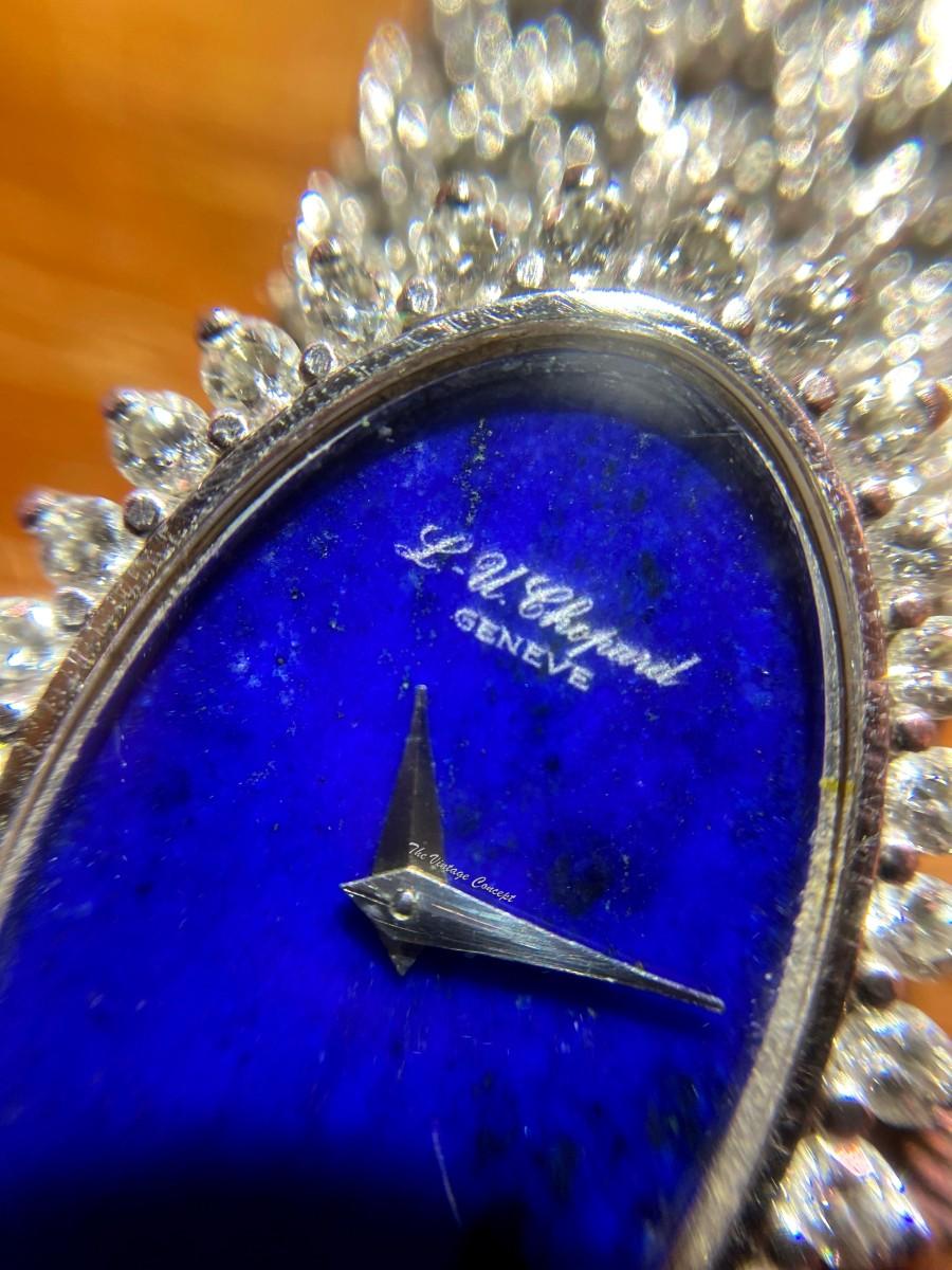 L.U.Chopard 18K White Gold Lapis Dial Manual Wind Cocktail Watch