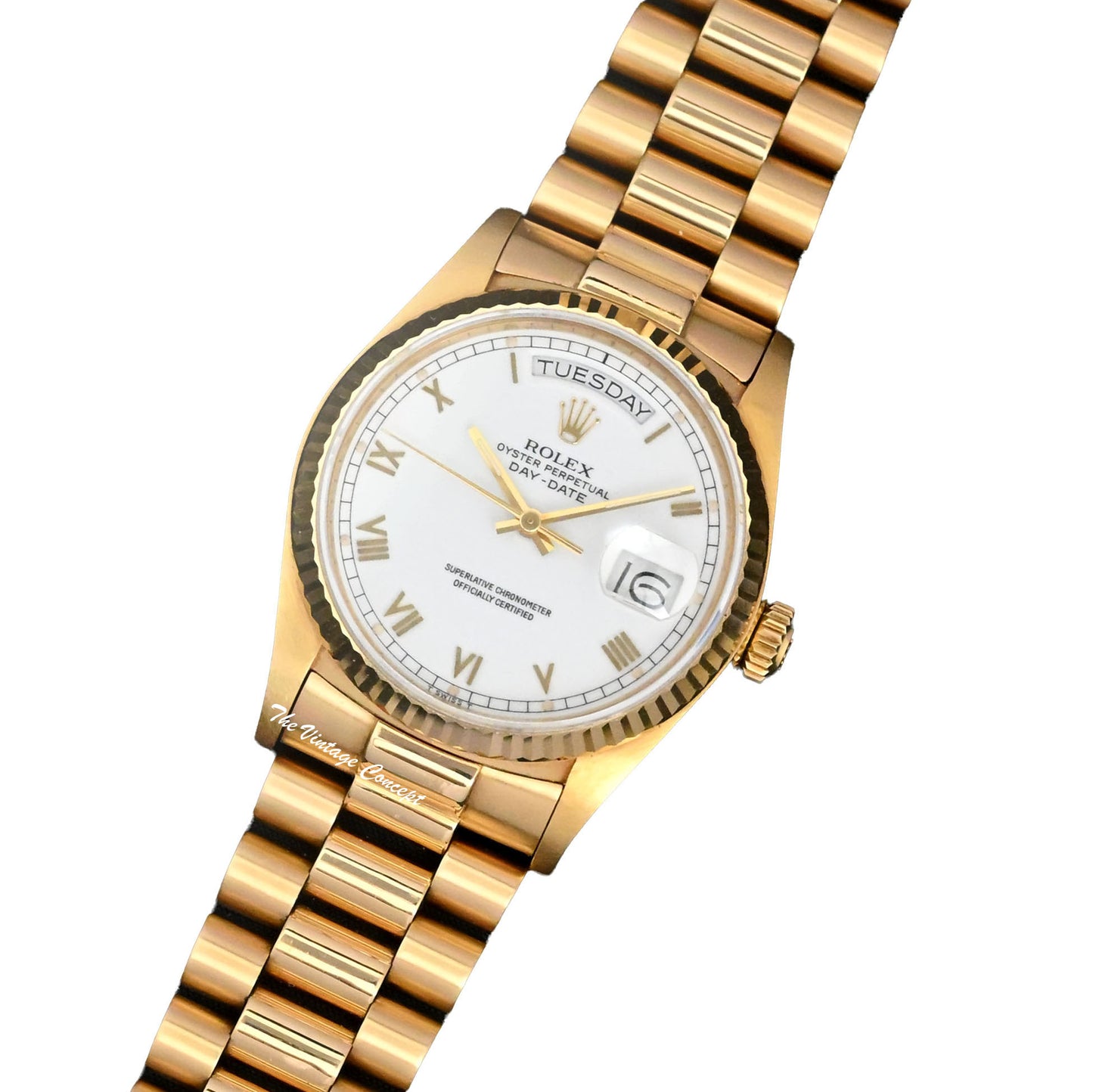 Rolex Day Date 18K Yellow Gold 18038 White Dial Roman Indexes (SOLD)