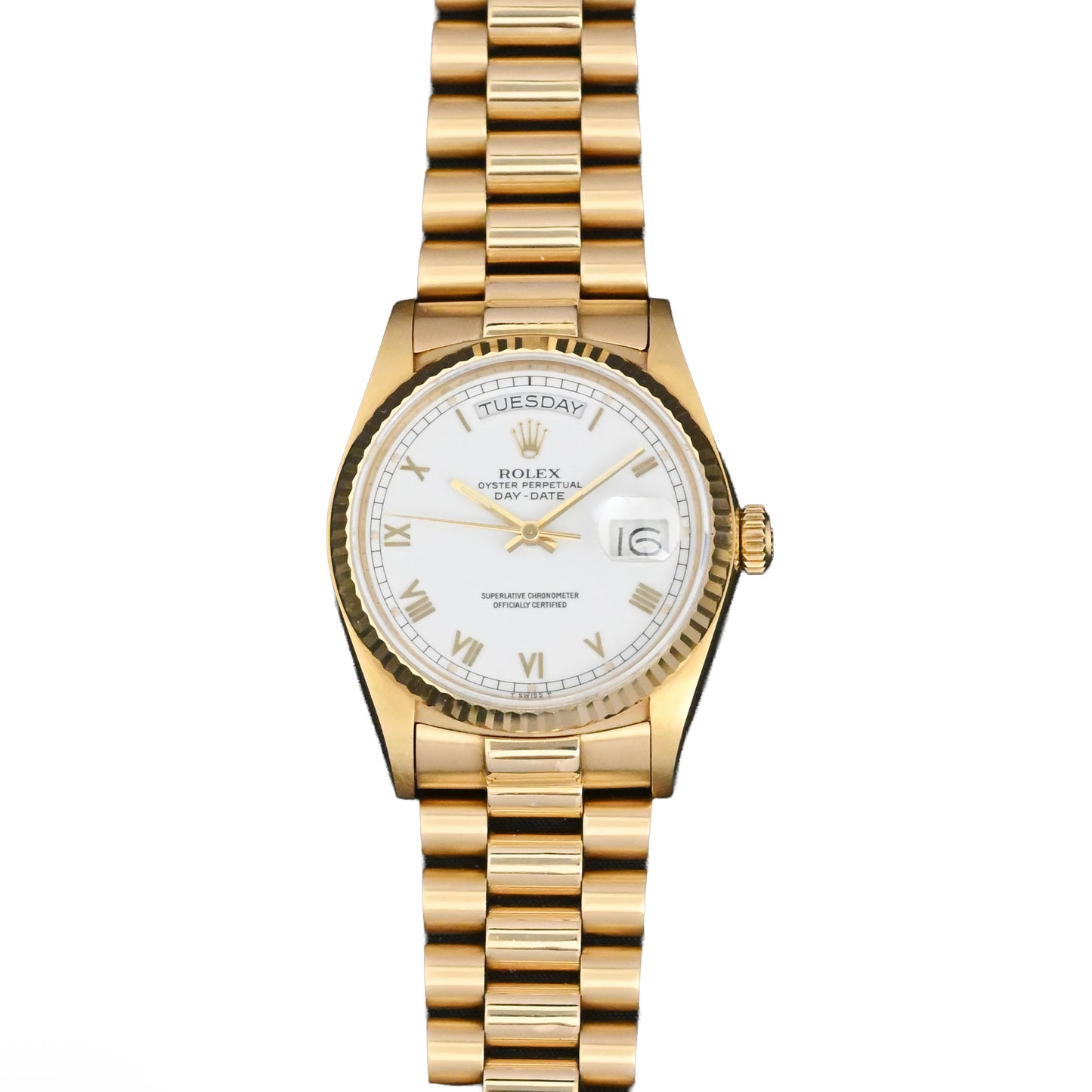 Rolex Day Date 18K Yellow Gold 18038 White Dial Roman Indexes (SOLD)