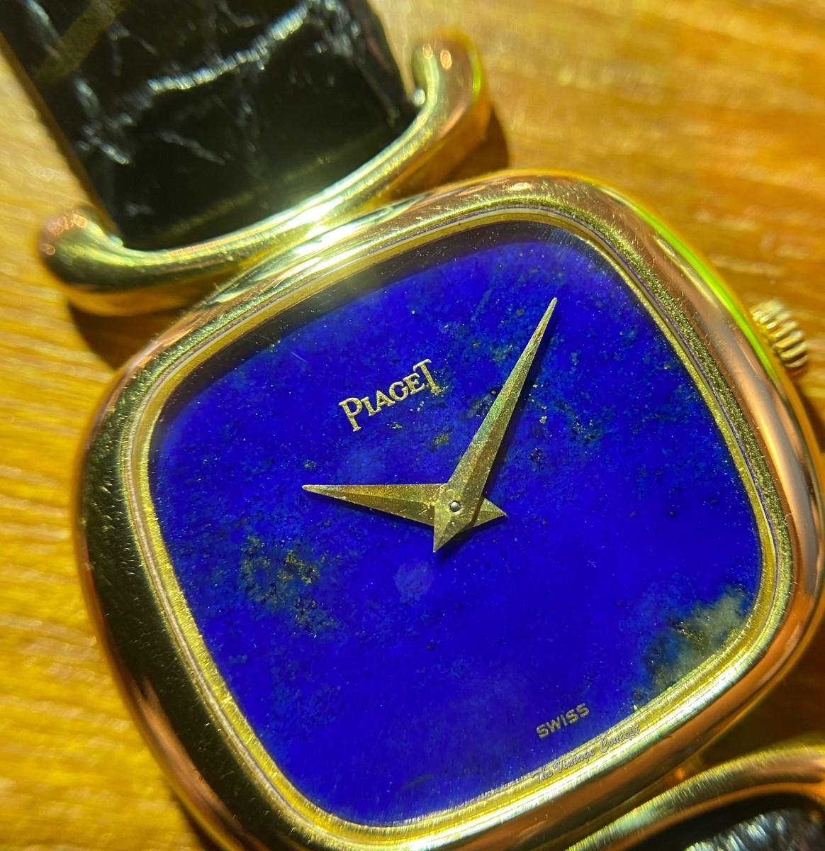 Piaget 18K YG Integral Lugs Lapis Dial 9451D Manual Wind Watch