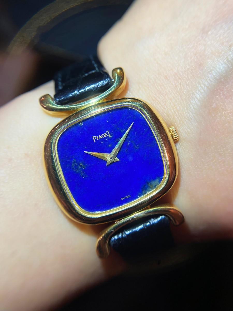 Piaget 18K YG Integral Lugs Lapis Dial 9451D Manual Wind Watch