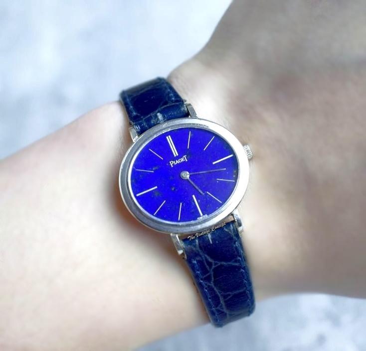 Piaget 18K WG Oval Mini Lapis Dial 9801 Manual Ladies Watch