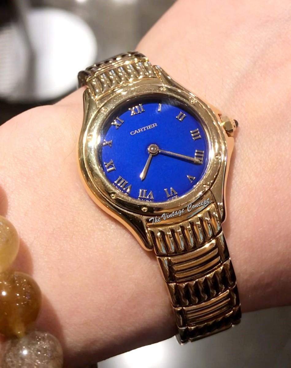 Cartier 18K YG Quartz Cougar 11701 Blue Dial with Roman Indexes Ladies Watch