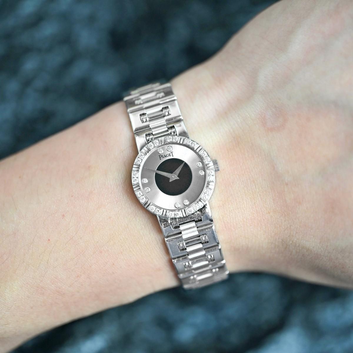 Piaget 23mm 18K White Gold Dancer Silver and Black Dial Diamond 90564 w/ Original Paper