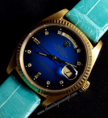 Rolex Day-Date 18K YG Midnight Blue Diamond Index 18038 (SOLD) - The Vintage Concept