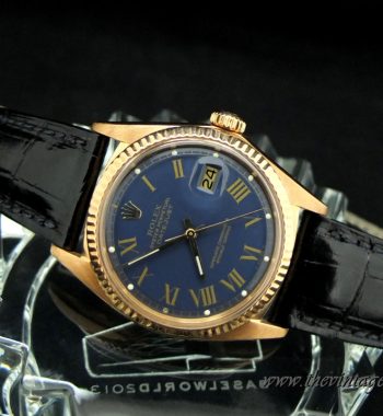 Rolex Datejust 18K RG Blue Roman Dial 1601 (SOLD) - The Vintage Concept