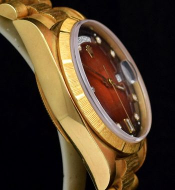 Rolex 18K YG Daydate Diamond Index Ombre Brown Dial 18078 (SOLD) - The Vintage Concept