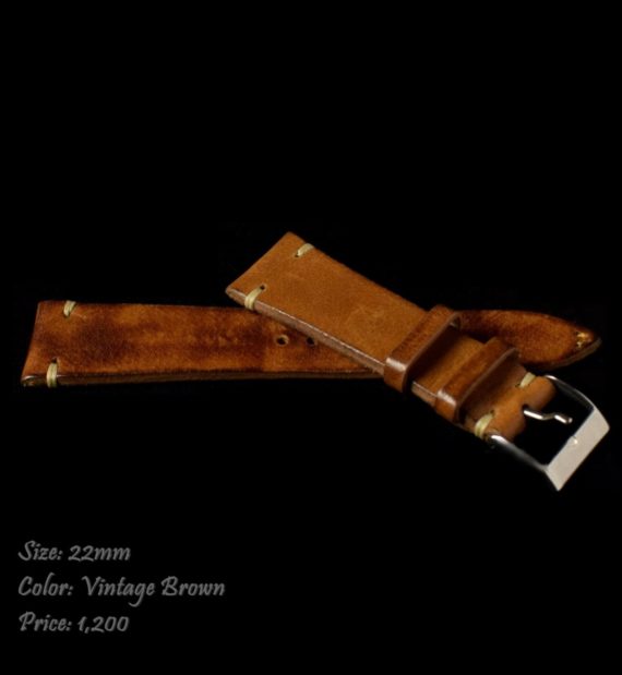 22 x 16mm Vintage Brown Calf Leather Strap - The Vintage Concept
