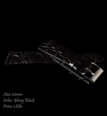 20 x 16mm Glossy Black w/ Side Stitches Crocodile Strap - The Vintage Concept