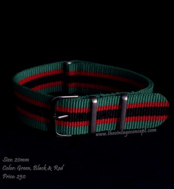 20mm Green, Black & Red Nato Strap (SOLD) - The Vintage Concept