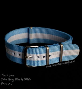 22mm Baby Blue & White Nato Strap - The Vintage Concept