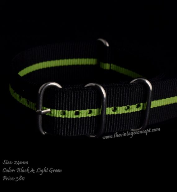 24mm Black & Light Green Nato Strap - The Vintage Concept