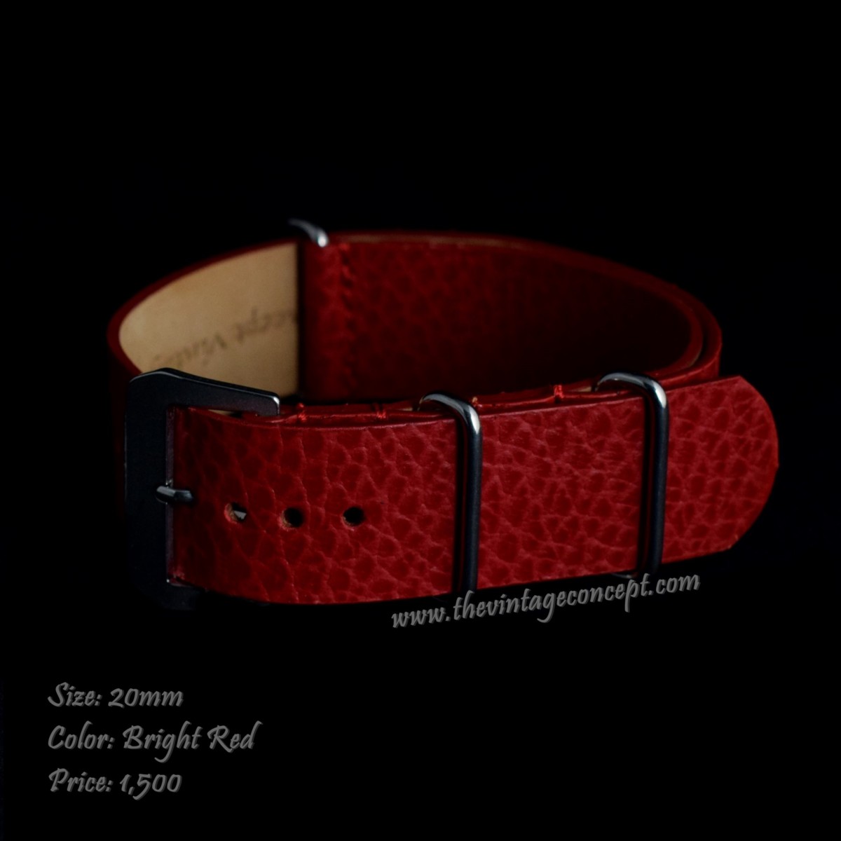 20mm Bright Red Nato-Style Leather Strap - The Vintage Concept