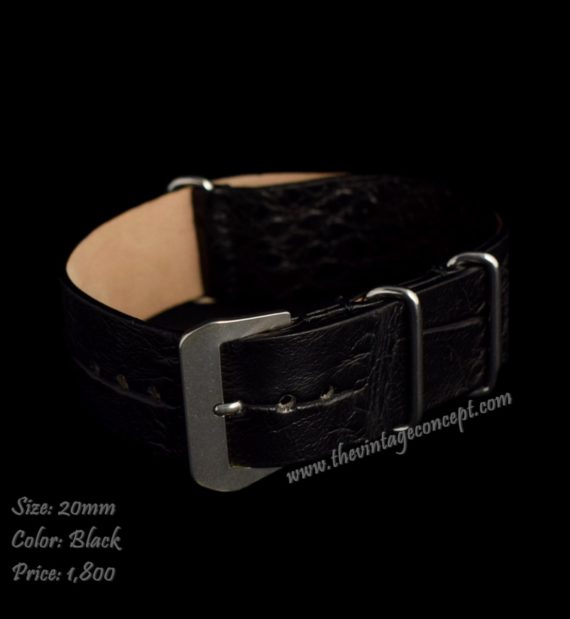 20mm Black Crocodile Nato-Style Leather Strap - The Vintage Concept