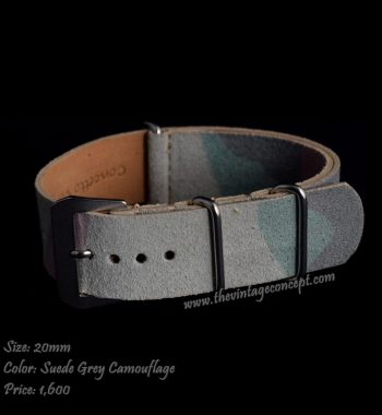 20mm Suede Grey Camouflage Nato-Style Leather Strap - The Vintage Concept
