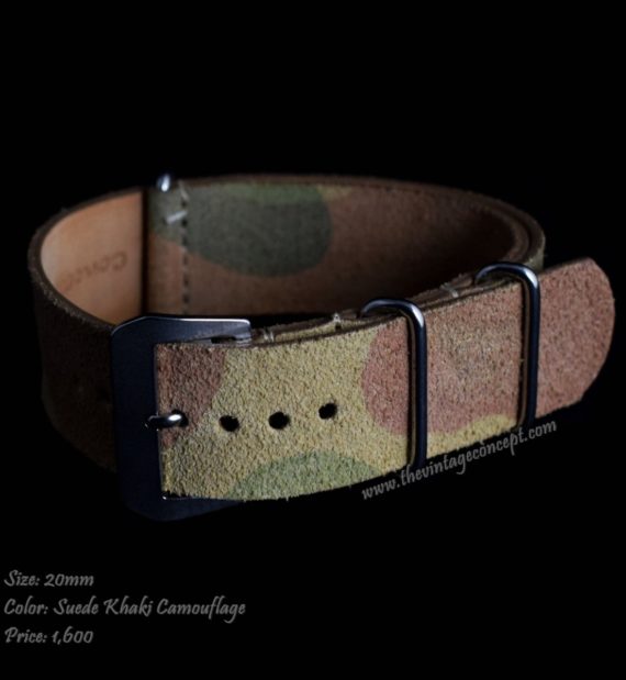 20mm Suede Khaki Camouflage Nato-Style Leather Strap - The Vintage Concept