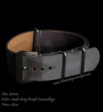 20mm Suede Grey Purple Camouflage Nato-Style Leather Strap - The Vintage Concept