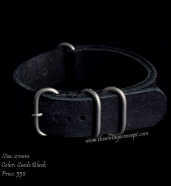 20mm Suede Black Nato-Style Leather Strap - The Vintage Concept
