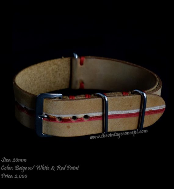 20mm Beige w/ White & Red Paint Nato-Style Leather Strap - The Vintage Concept