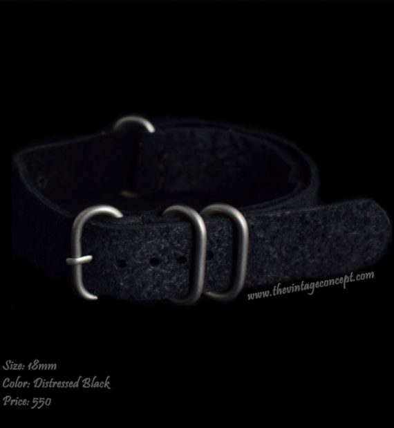 18mm Distressed Black Nato-Style Leather Strap - The Vintage Concept