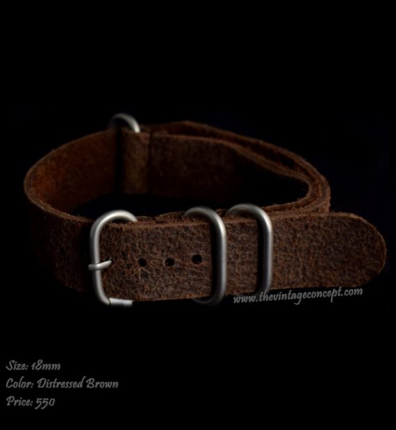 18mm Distressed Brown Nato-Style Leather Strap - The Vintage Concept