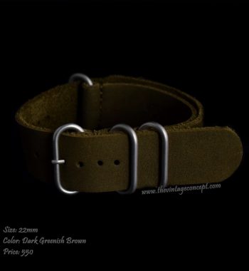 22mm Dark Greenish Brown Nato-style Leather Strap - The Vintage Concept