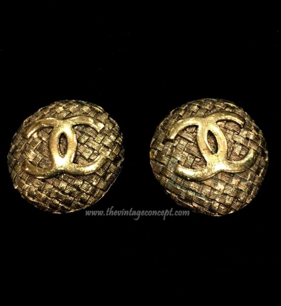 Chanel Logo Weave Pattern Clips Earrings (SOLD) - The Vintage Concept