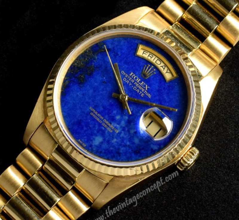 Rolex Day-Date 18K Yellow Gold Lapis Dial 18038 (SOLD) - The Vintage Concept
