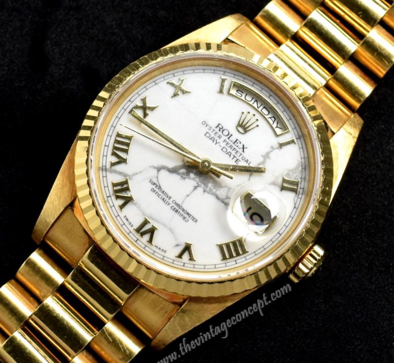 Rolex Day-Date 18K Yellow Gold Marble Dial Roman Index 18238 (SOLD) - The Vintage Concept