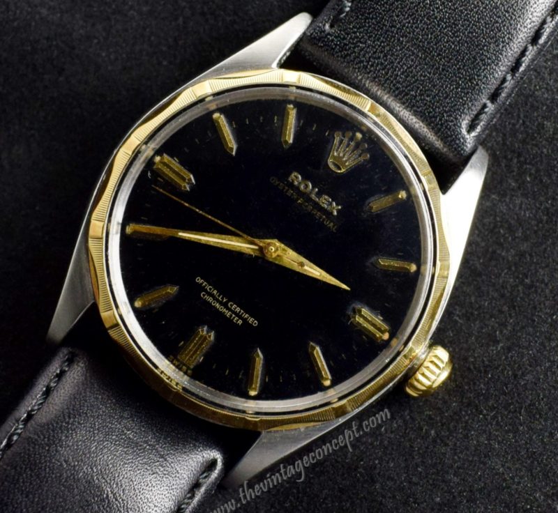 Rolex Oyster Perpetual Two-Tones Black Gilt Dial 6566 (SOLD) - The Vintage Concept