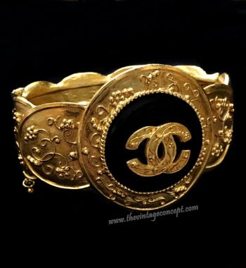Chanel Gold Tone Baroque Onyx Cuff Bangle (SOLD) - The Vintage Concept