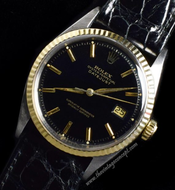 Rolex Datejust Two-Tones Black Gilt Dial 1601 (SOLD) - The Vintage Concept