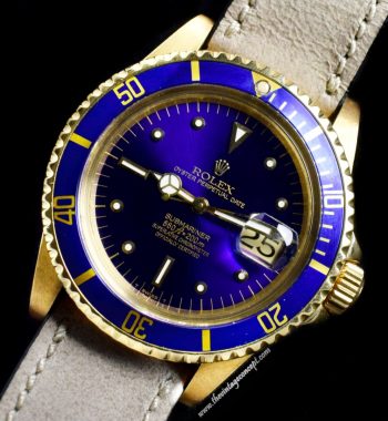 Rolex Submariner 18K Yellow Gold Blue Purple Nipple Dial 1680 (SOLD) - The Vintage Concept