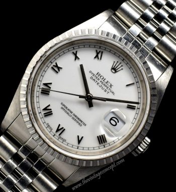 Rolex Datejust White Dial Roman Index 16220 w/ Omani Case Back (SOLD) - The Vintage Concept
