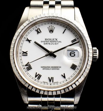 Rolex Datejust White Dial Roman Index 16220 w/ Omani Case Back (SOLD) - The Vintage Concept