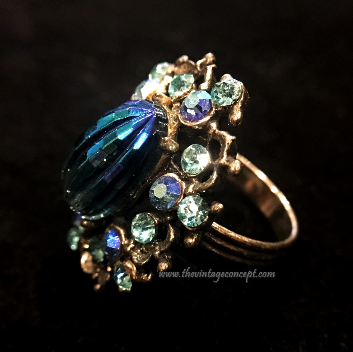 Vintage Signed Florenza Custom Fashion Peacock Rhinestone Ring (SOLD ...