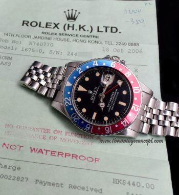 Rolex GMT Master Matte Dial 1675 with Service Paper (SOLD) - The Vintage Concept