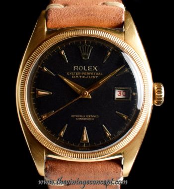 Rolex 18K YG Bubbleback Matte Black Dial 6105 (SOLD) - The Vintage Concept