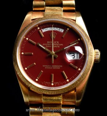 Rolex Day-Date 18K Yellow Gold Oxblood Stella Dial 18078 w/ Service Paper (SOLD) - The Vintage Concept
