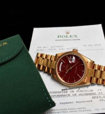 Rolex Day-Date 18K Yellow Gold Oxblood Stella Dial 18078 w/ Service Paper (SOLD) - The Vintage Concept