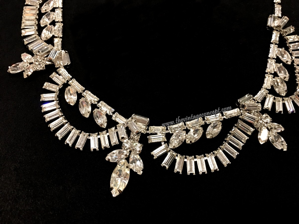 1950's Vintage Silver Tones Baguette Crystal Rhinestone Necklace (SOLD ...